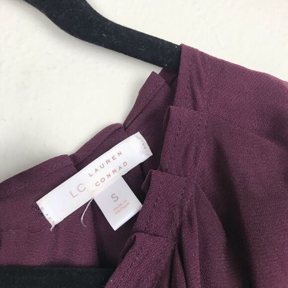 LC Lauren Conrad Dress Size Small Wine Lace Hem Pleated Tie Gathered Waist - Picture 6 of 7